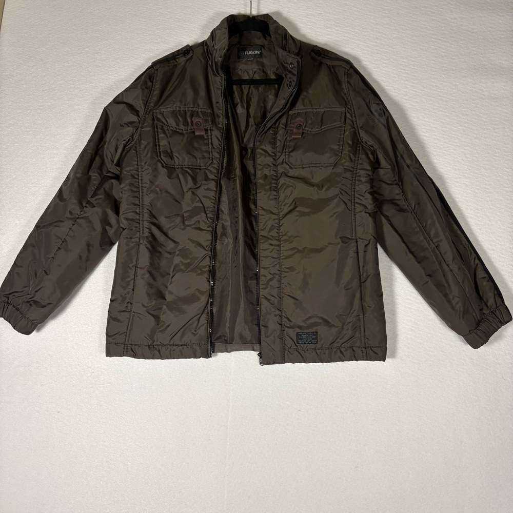 Ravin’ Men’s Green Bomber Flight Jacket Striped Sleeves Size Medium #J0030
